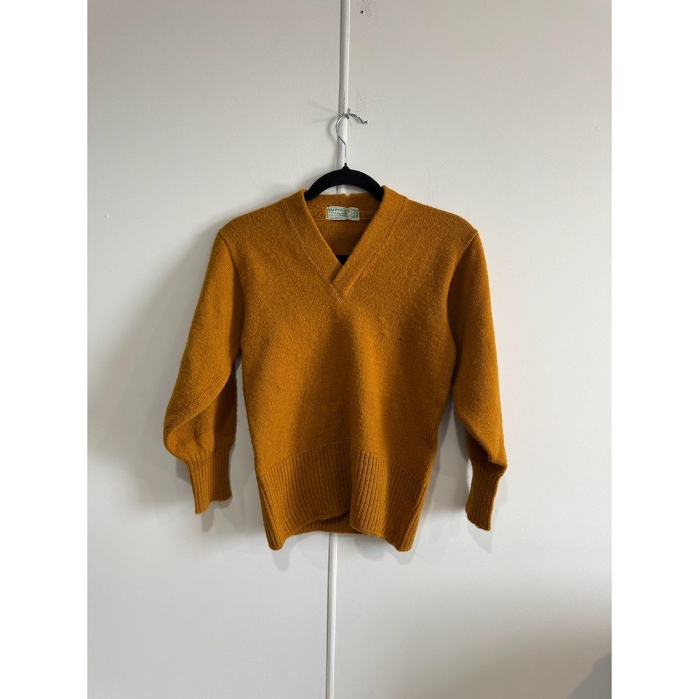 Vintage Imperial Varsity Sweater Womens Small Yellow Wool V Neck Patch 50s